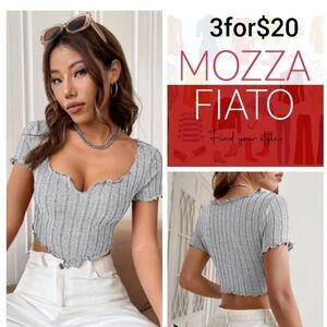 3for$20 NWT SHEIN EZwear Lettuce Trim Notched Neckline Tee